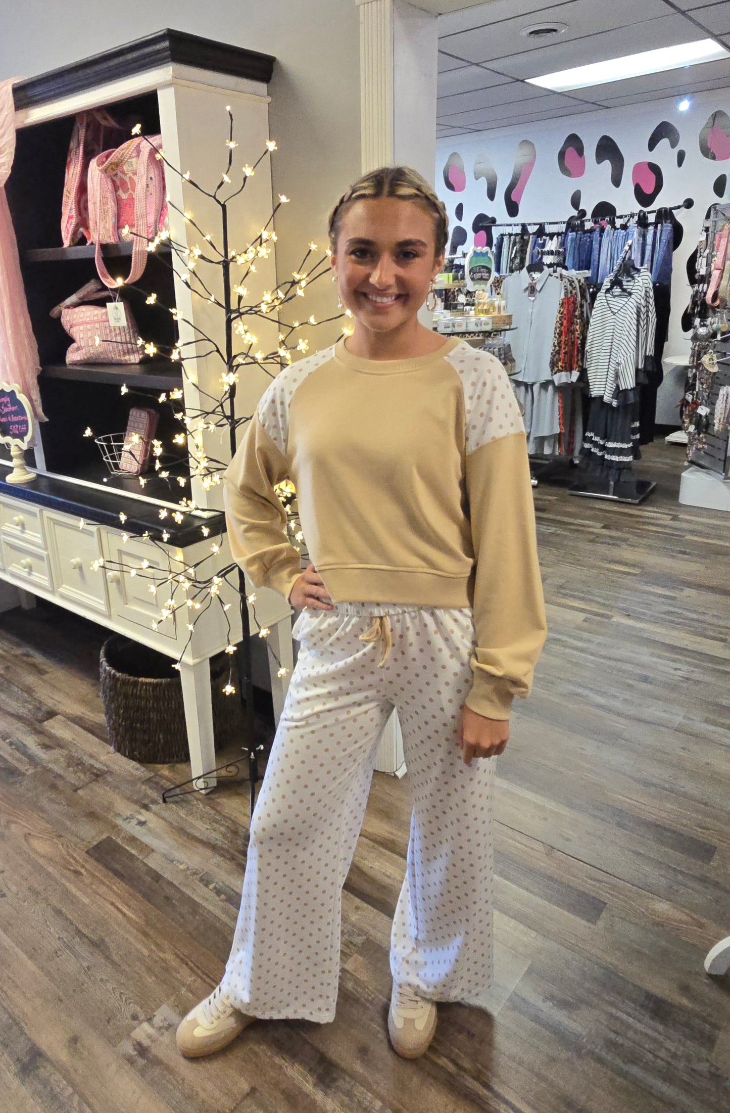Khaki two-piece Polka Dot set