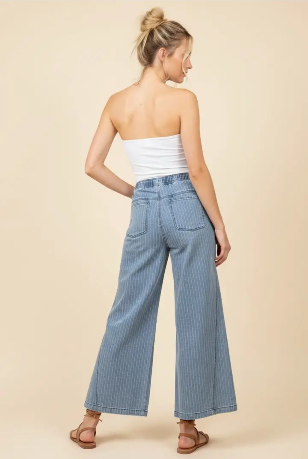 PINSTRIPE WIDE-LEG DRAWSTRING PANTS