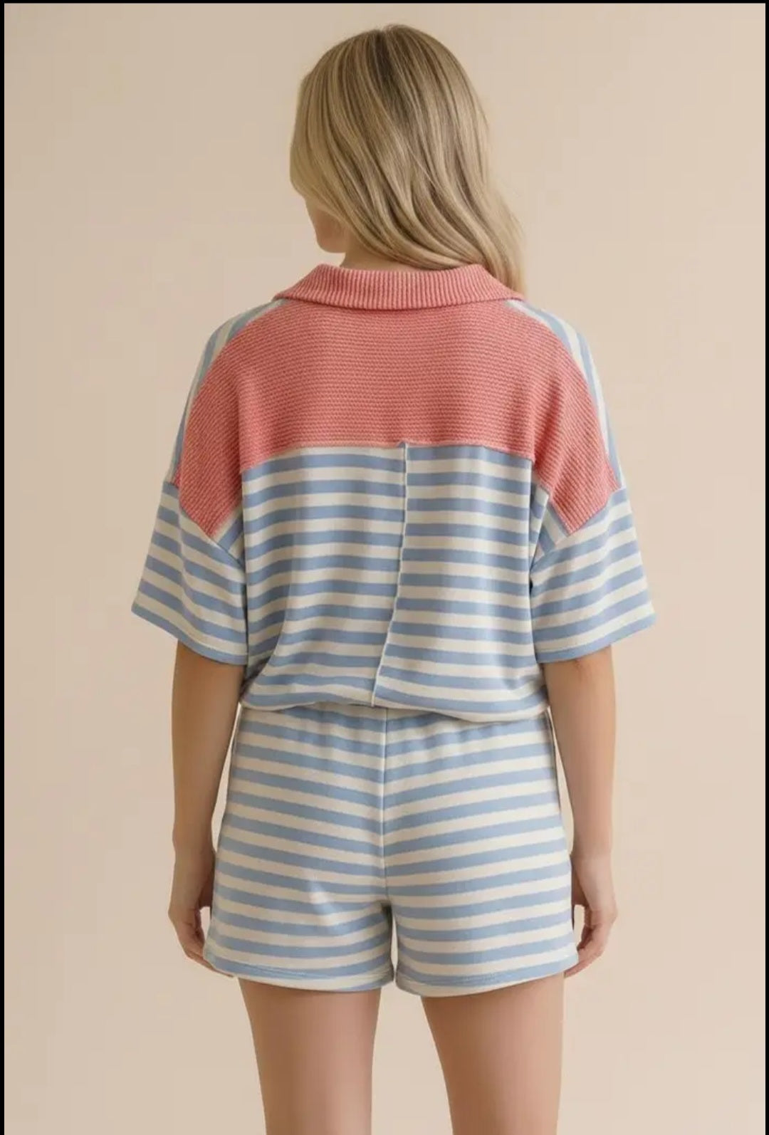 Two-piece Stripe Color Block Loose Fit Set
