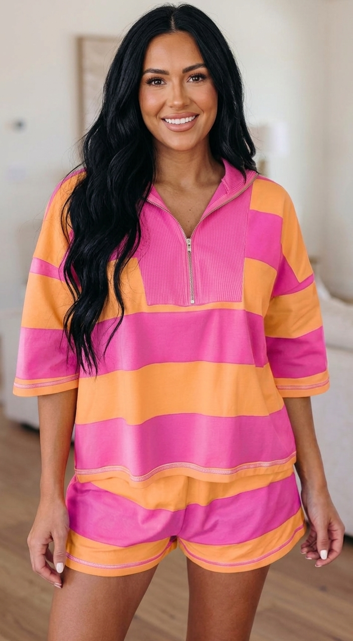 Two-piece Pink Striped Short Set