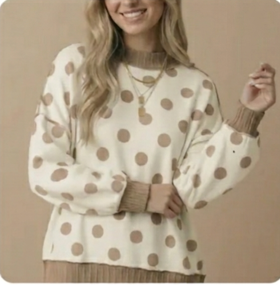 Ivory/Taupe Polka Dot Top