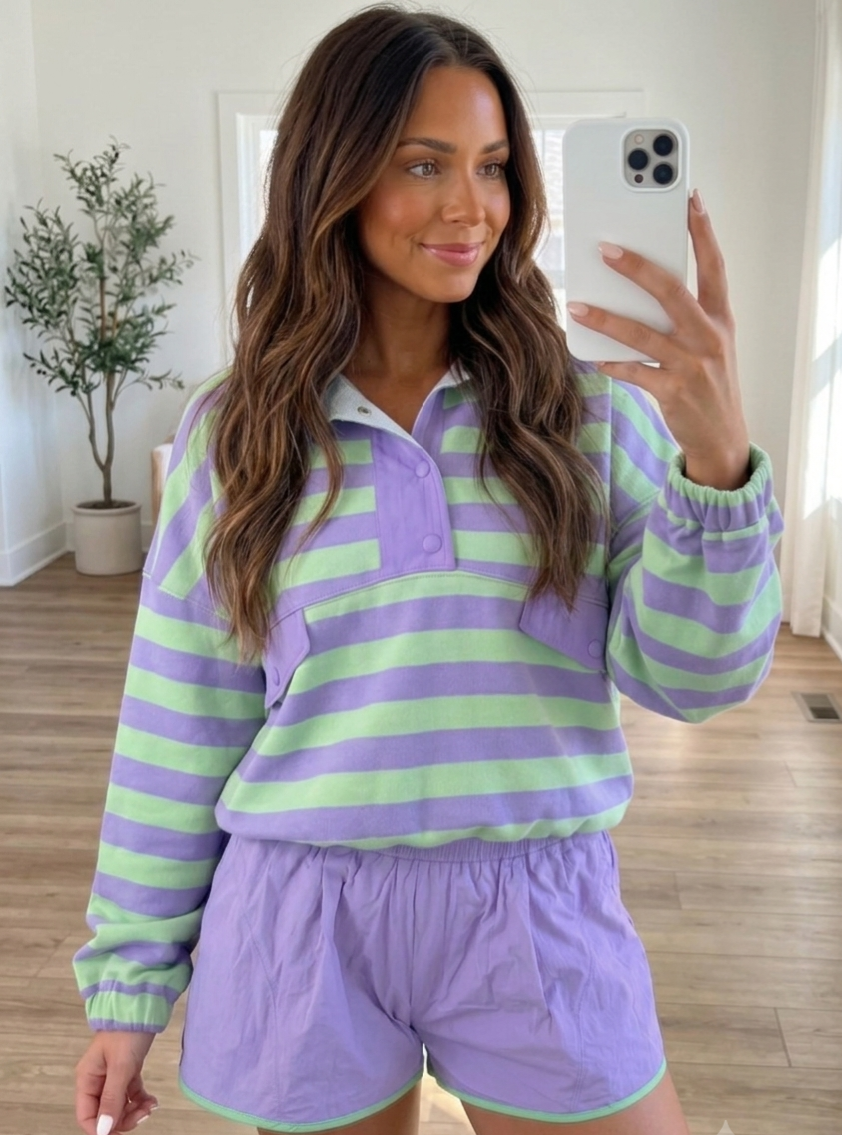 Purple Stripe two-piece short set