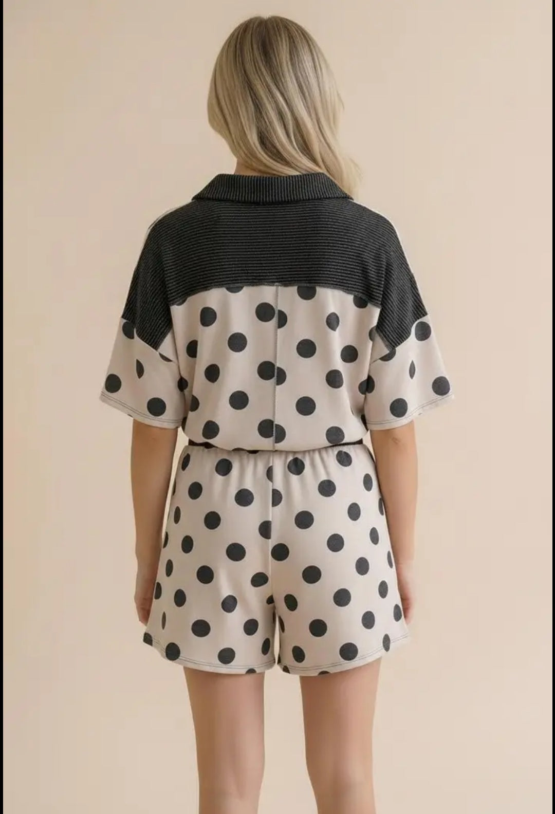 Ivory/Black Polka Dot two-piece short set
