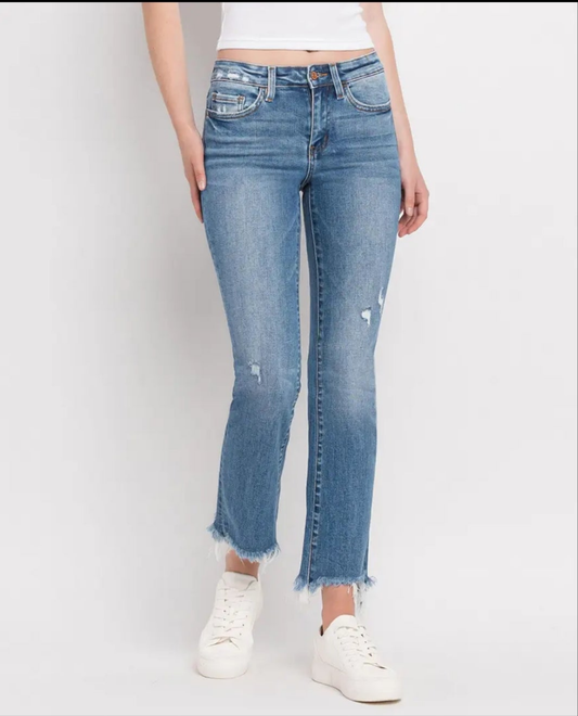 Flying Monkey Mid Rise Distressed Hem Ankle Bootcut Jeans F5011