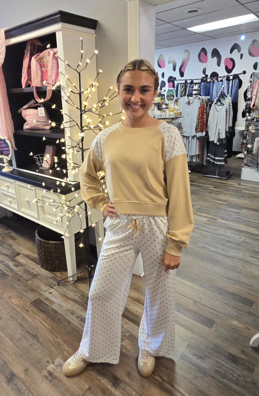 Khaki two-piece Polka Dot set
