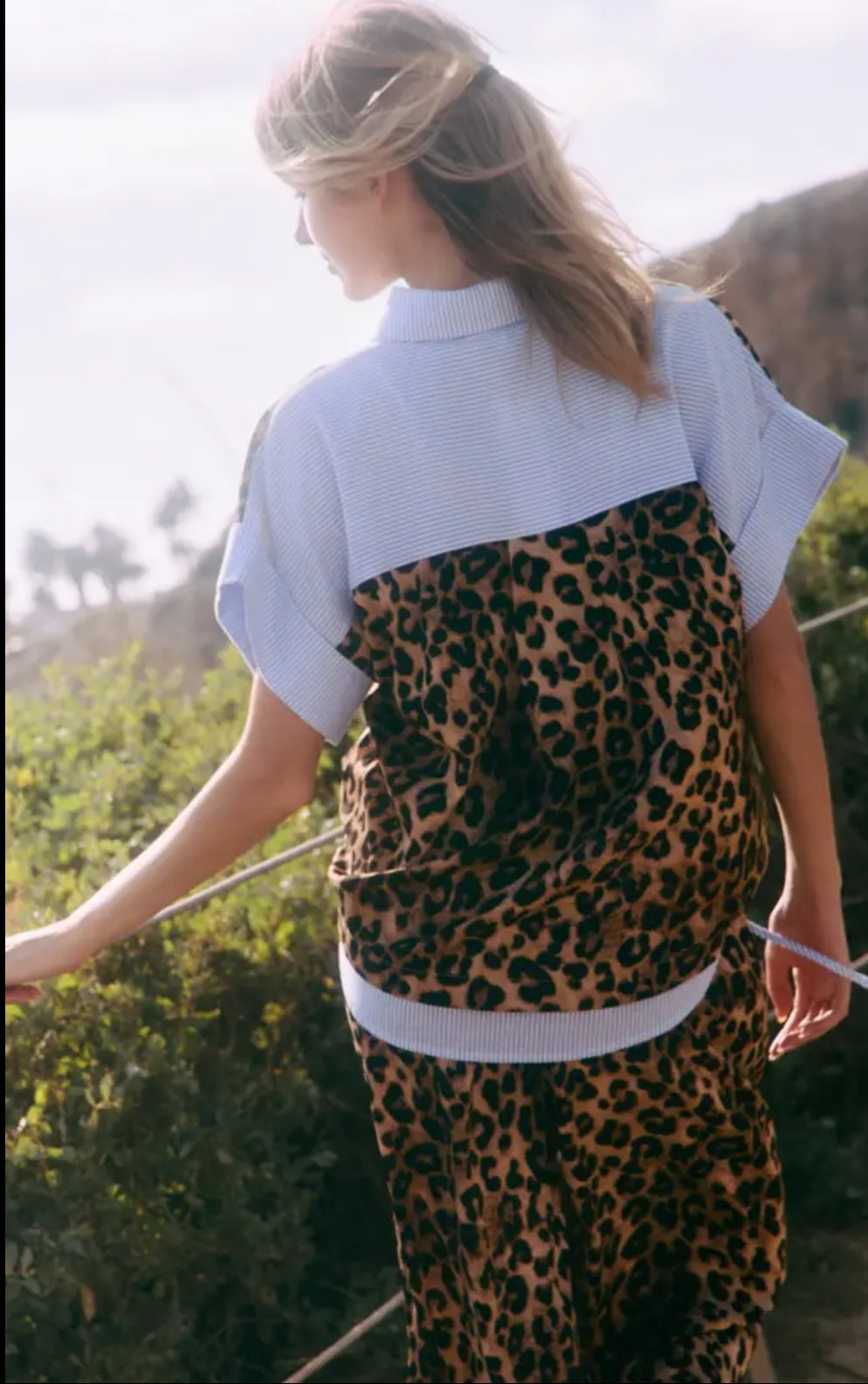 Two-Piece Leopard Printed Shirt Wide Leg Pants Set