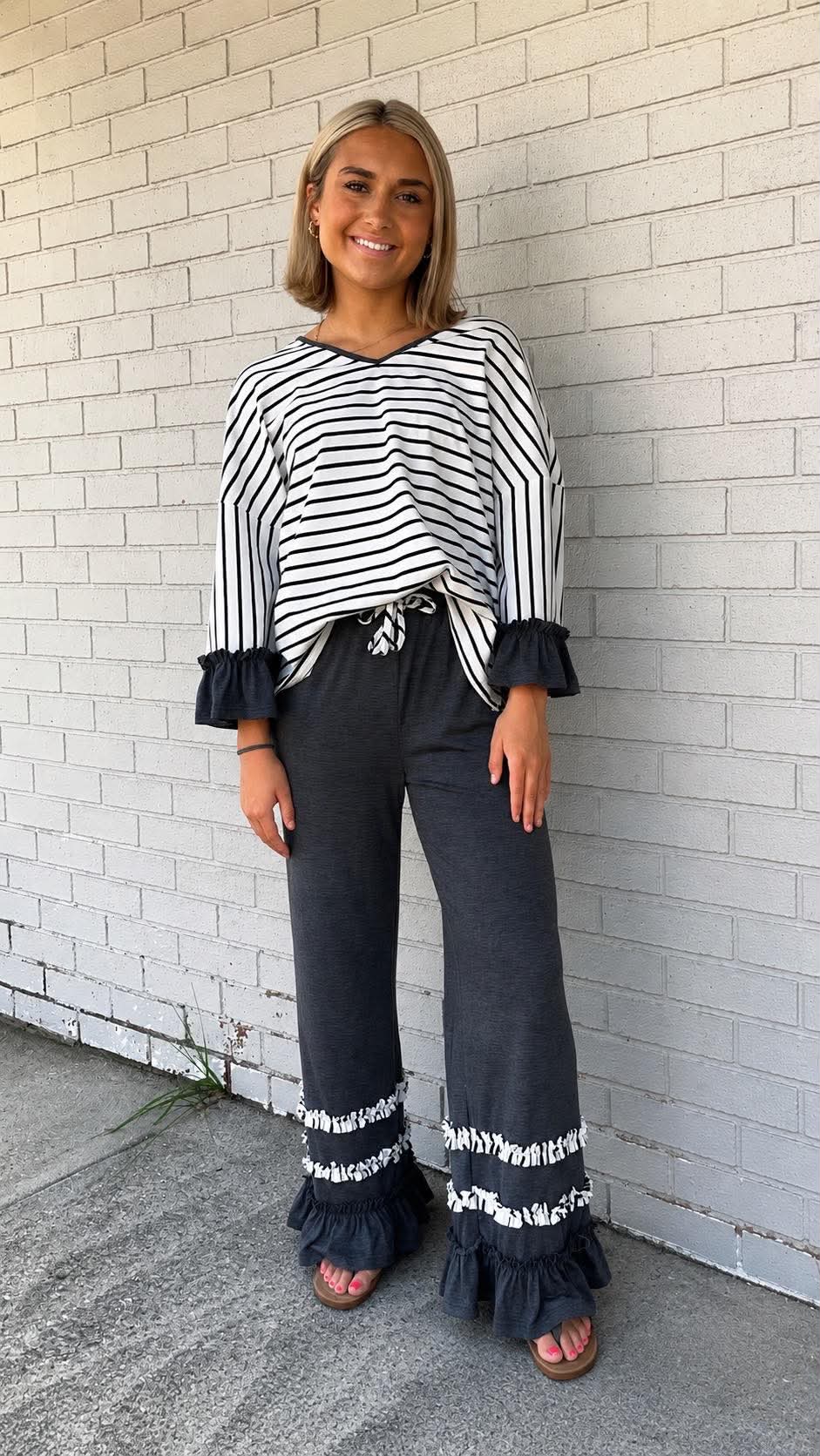 Stripe Ruffle two-piece set