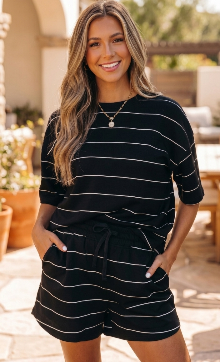 Two-piece Black/White Short Set